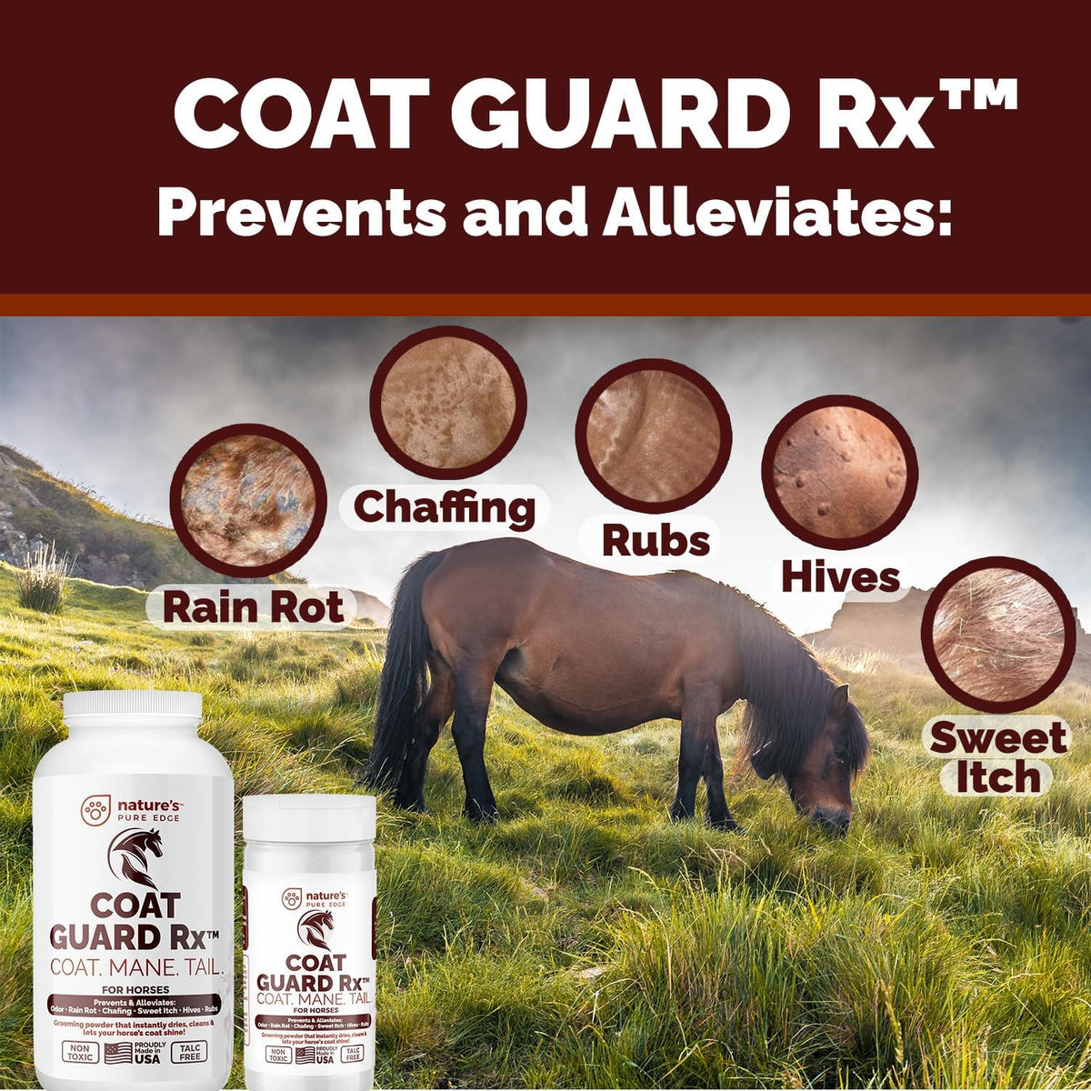 Extra Large. 2 Lbs. Coat Guard Rx™ Coat, Tail, Mane Powder for Horses - Rain Rot, Sweet Itch, Treatment & Dry Shampoo for Horses.