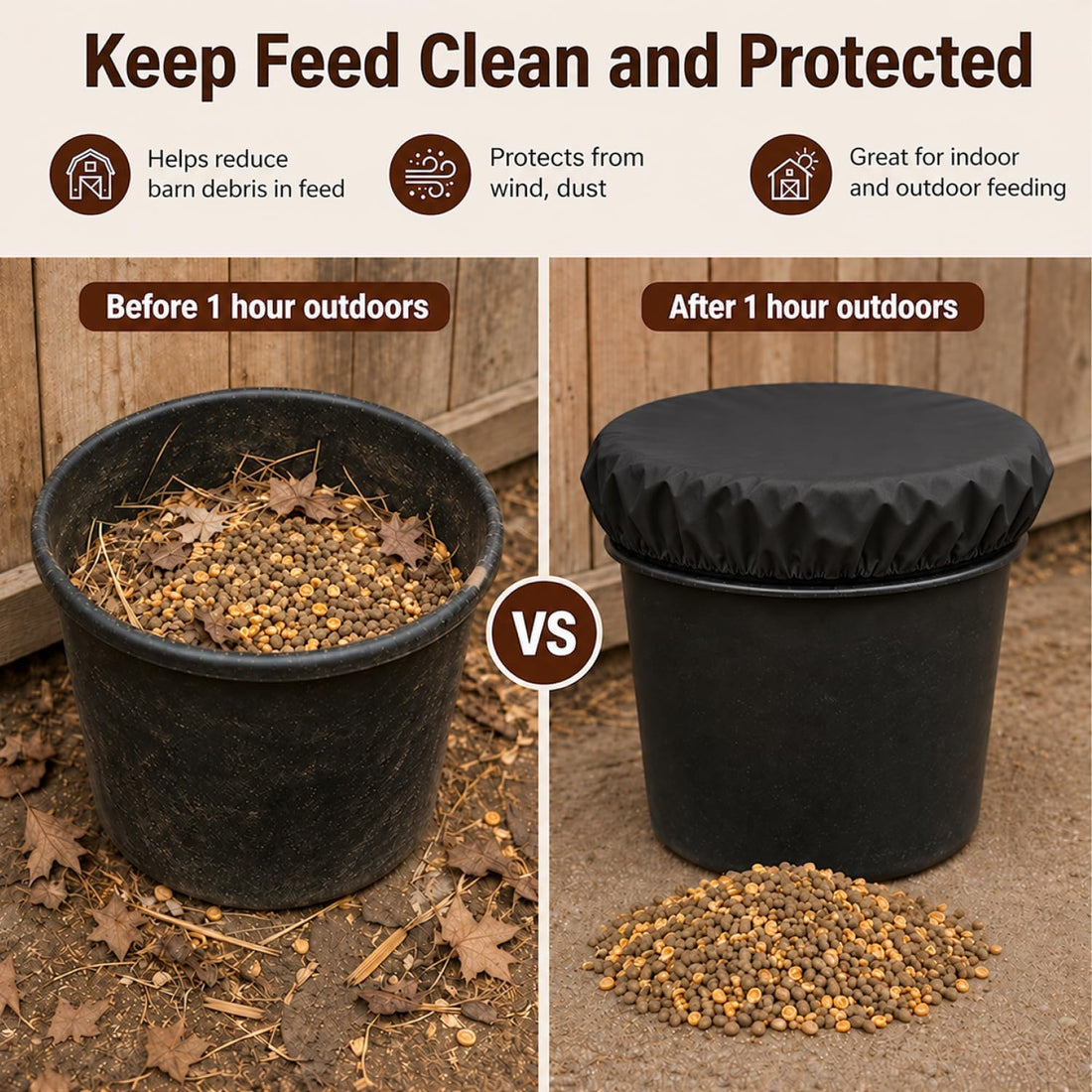 Horse Bucket Cover for Feed Buckets for Horses, Waterproof