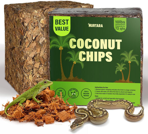 Coconut Chips Substrate, 10 lb Reptile Bedding Expands to 72 qt