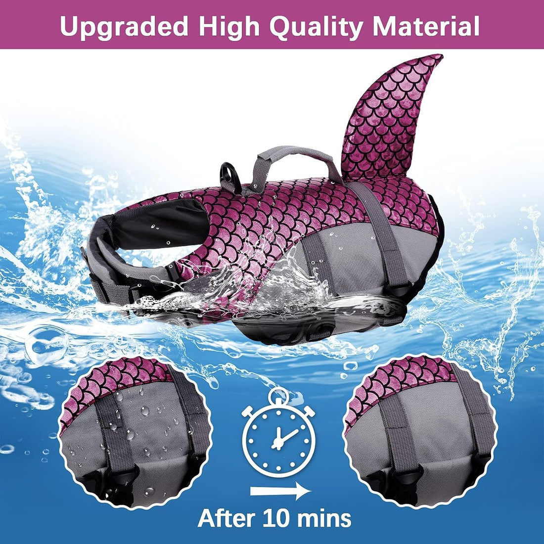 Kuoser Dog Life Jacket with Shark Fin, Ripstop Durable, Pink 2XL