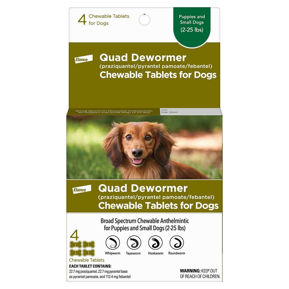Elanco Chewable Quad Dewormer for Small Dogs, 2-25 lbs