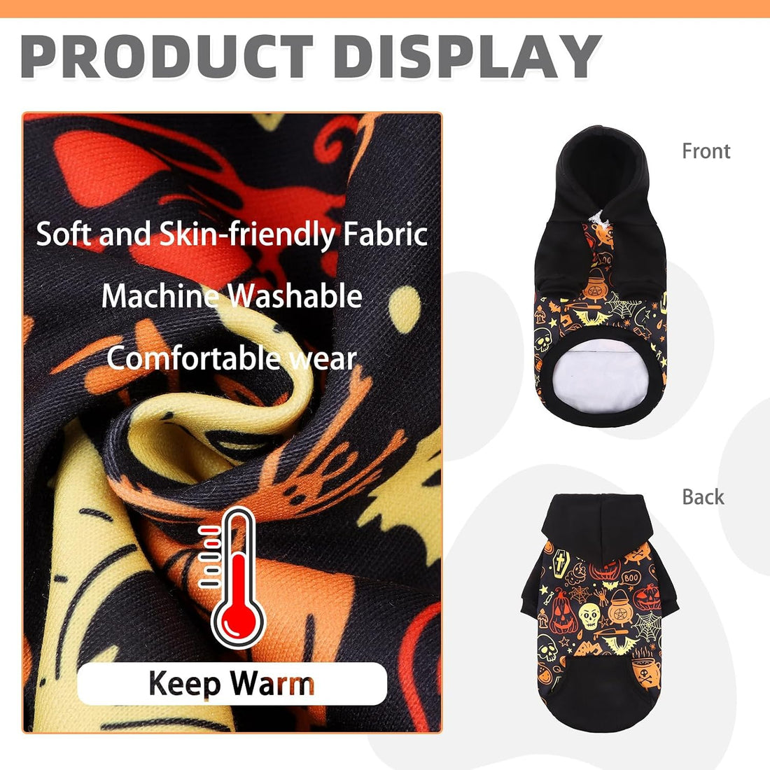 KOOLTAIL Halloween Dog Hoodie Sweatshirt, Pumpkin Pet Costume Outfit