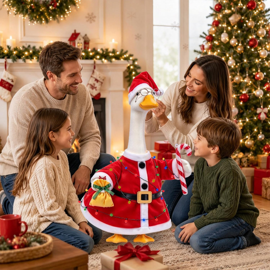 Christmas Porch Goose Outfits Santa Claus Costume for 23 Inch Lawn