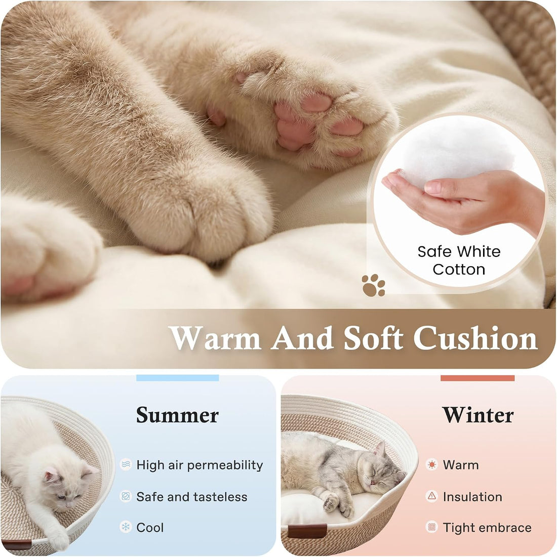 YOUDENOVA Stimulicat Handwoven Cat Basket Bed with Cushion