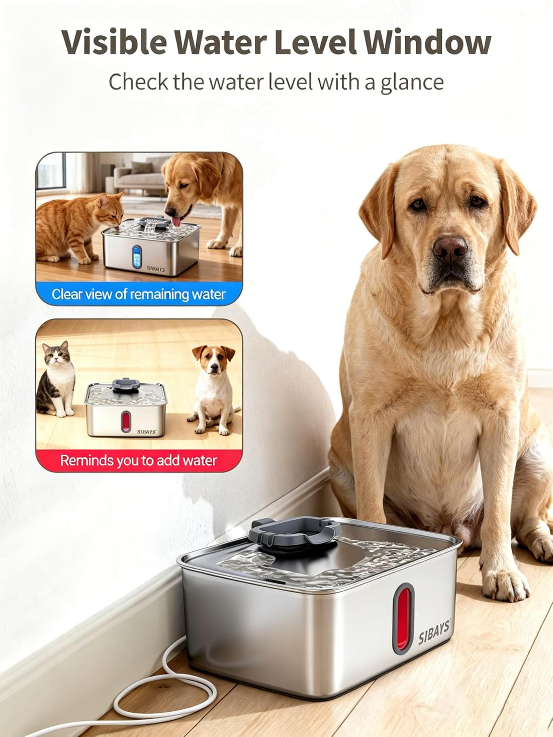 SIBAYS 4Gal/15L Dog Water Fountain for Large Dogs