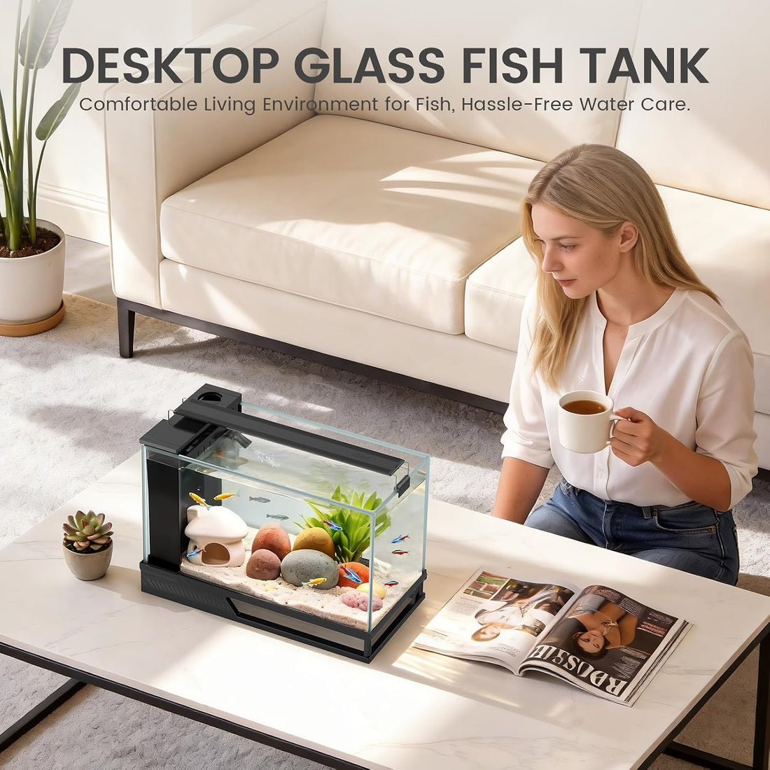 Fish Tank Kit Starter Aquariums 4 Gallon with Bottom Drainage