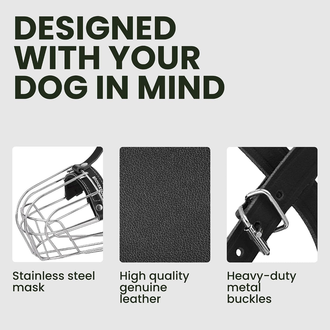BRONZEDOG Pitbull Wire Basket Muzzle for Amstaff, Large Dogs (Steel)