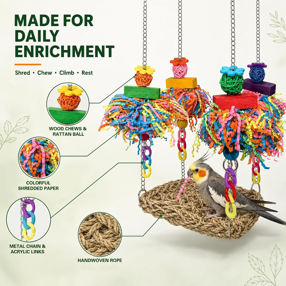 Bird Swing Hammock Grass Mat Bird Perch Swing for Small&Medium Parrot