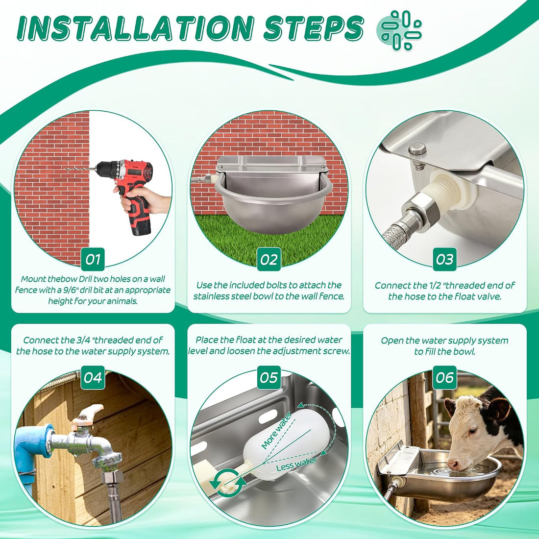 Automatic Livestock Waterer Bowl,304 Stainless Steel Float Valve Pet