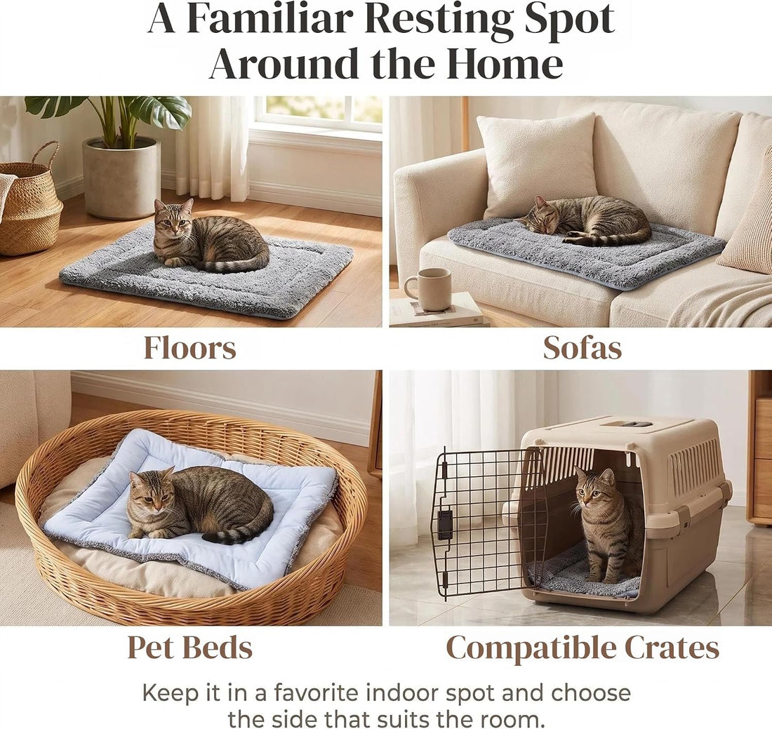 Reversible Cat Bed Mat, Cool-Touch Ice Silk & Self-Warming Fleece