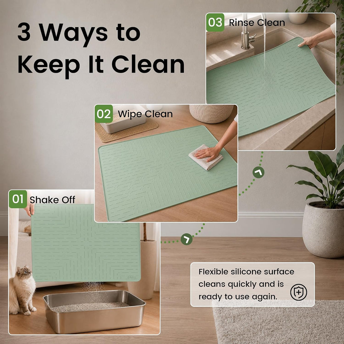 OHMO Cat Litter Mat Large Trapping Mat Premium Silicone Rubber