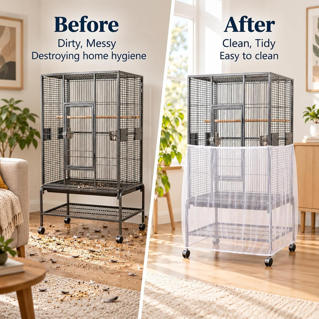 Universal Bird Cage Seed Catcher, Adjustable Bird Cage Cover 90-118''