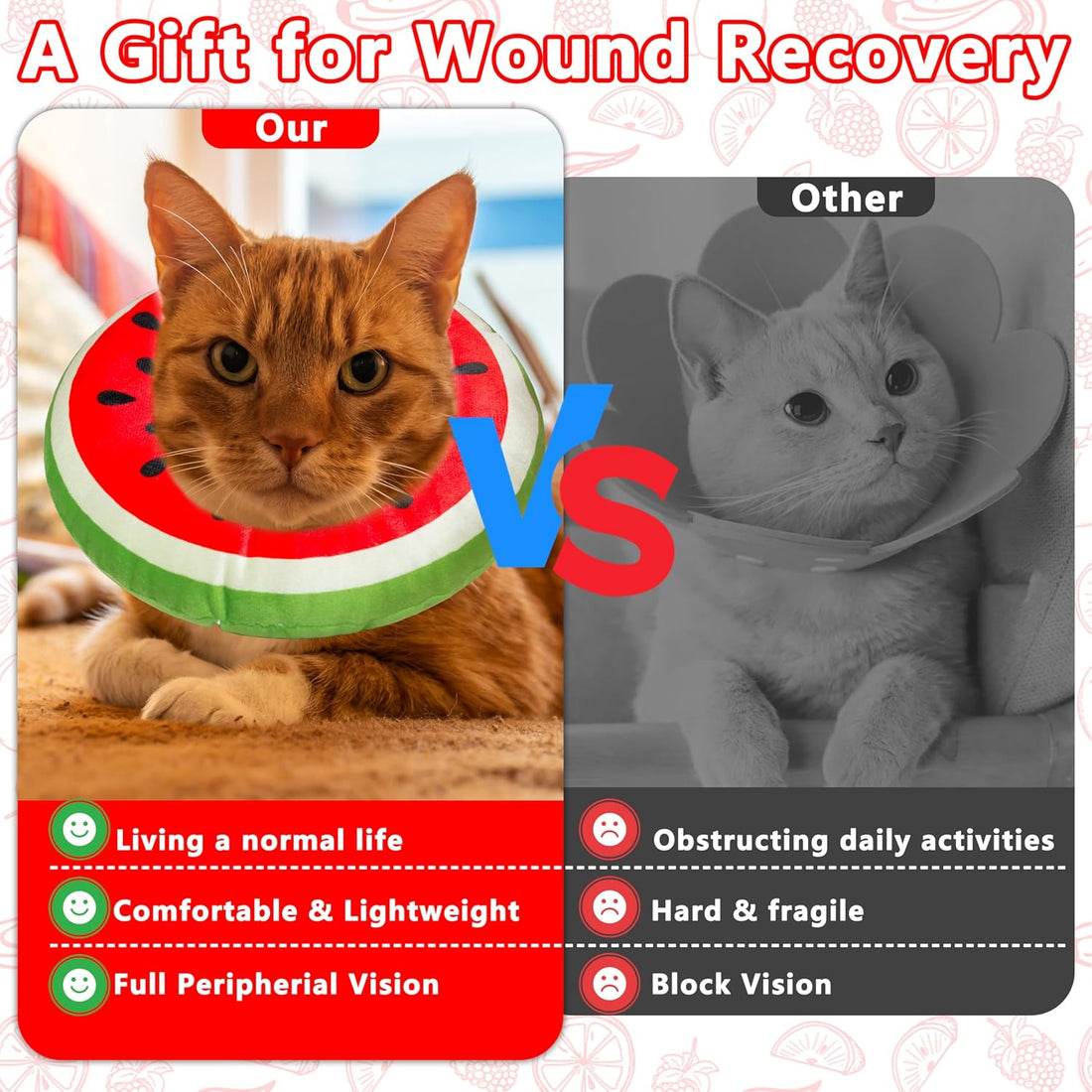 Cat Cone Collar Soft, Cat Recovery Cone (Watermelon, S)