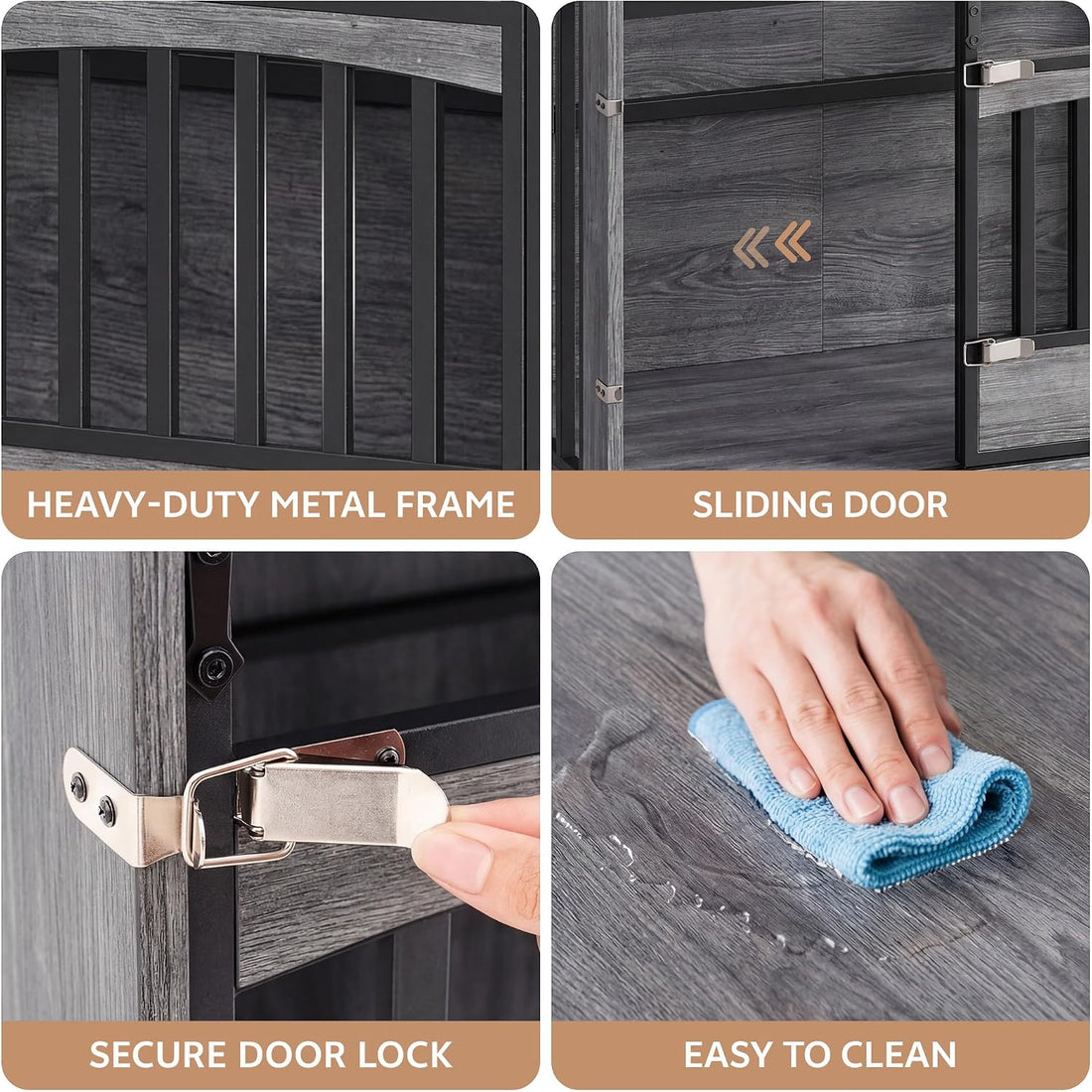 68.9" Double Dog Crate Furniture with 3 Storage Drawers,Grey