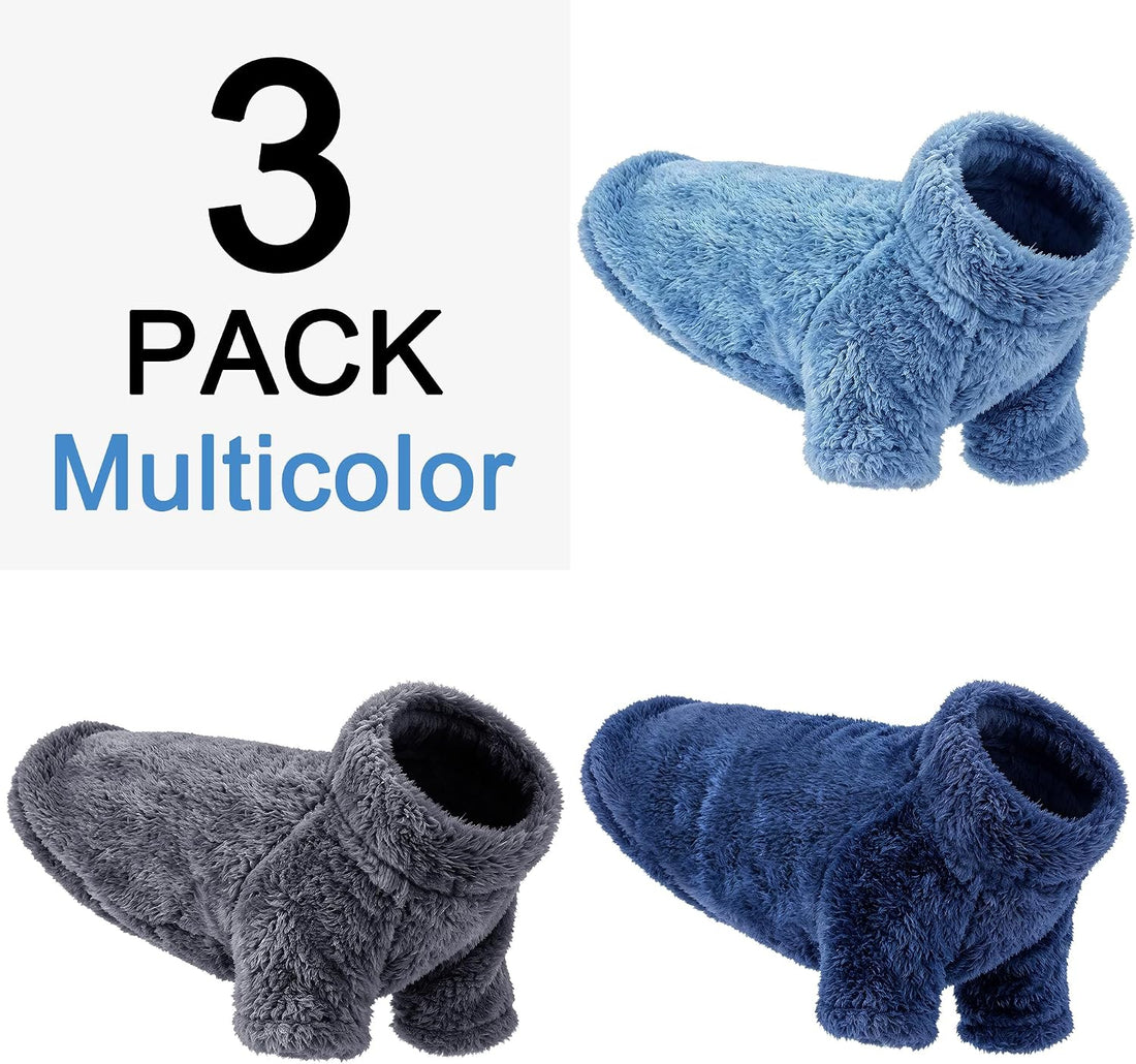 Dog Sweater, 3 Pack Warm Plush Fleece Dog Sweaters for Small Dogs