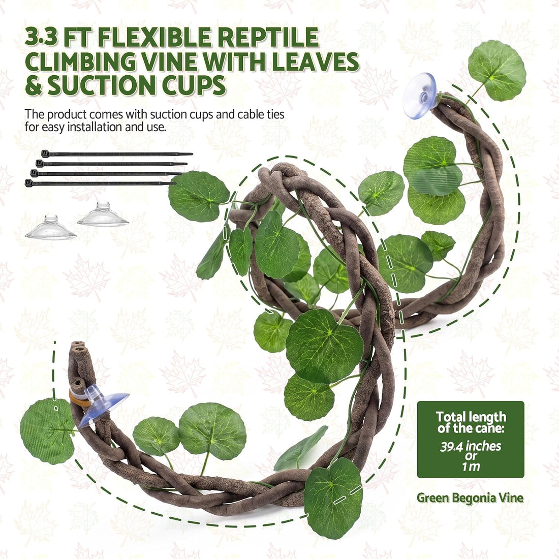 Reptile Jungle Climbing Vines with Leaves, 3-Strand Bendable Branch