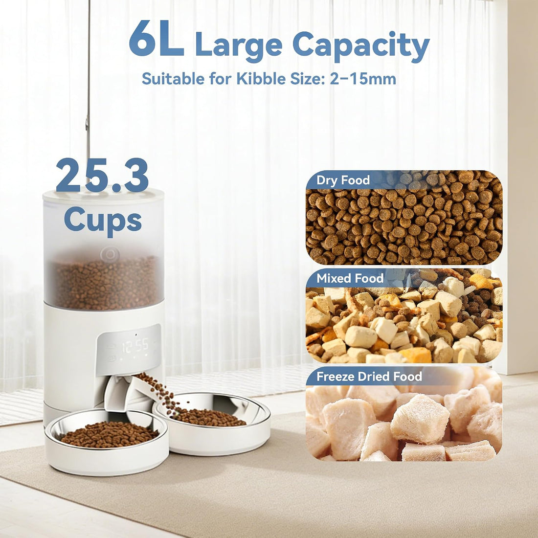 DUMOS 6L Automatic Cat Feeder for 2 Cats, Timed Pet Food Dispenser