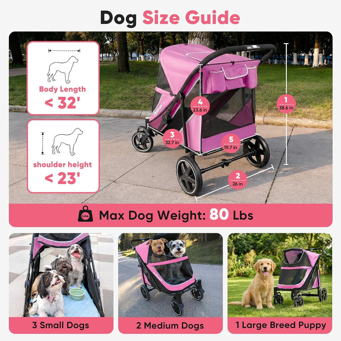 Petbobi Dog Stroller for Large Medium Dogs up to 80 lbs, Dual Entry