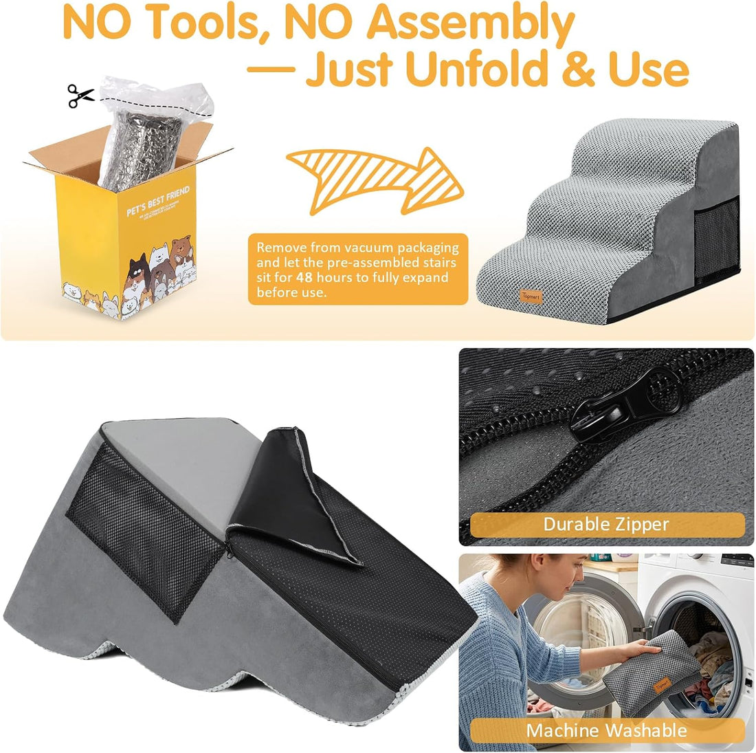 Topmart 3 Tiers Foam Dog Ramps/Steps,Non-Slip Pet Steps
