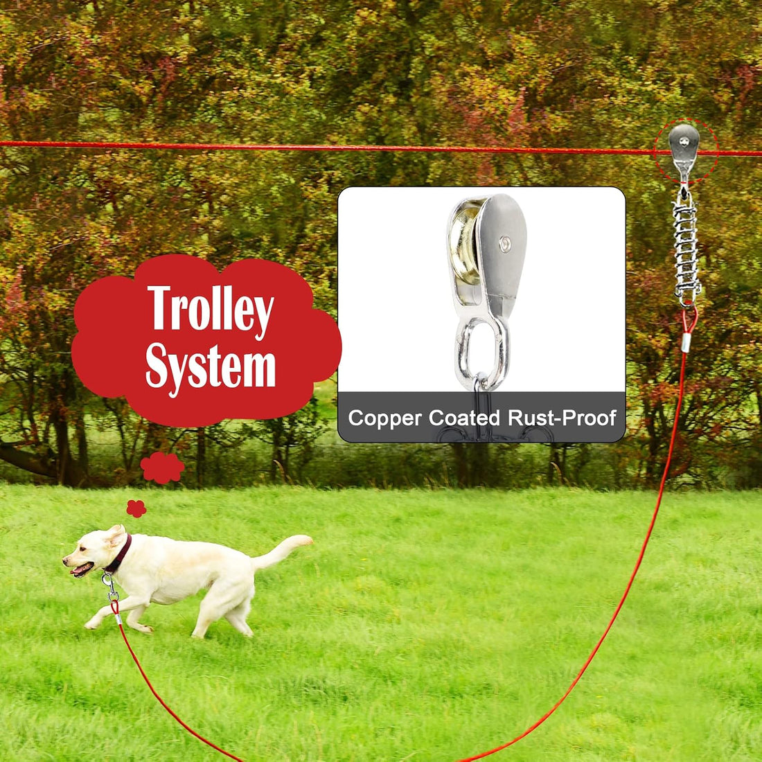 LUFFWELL 100FT Dog Runner for Yard with 15FT Tie Out Cable