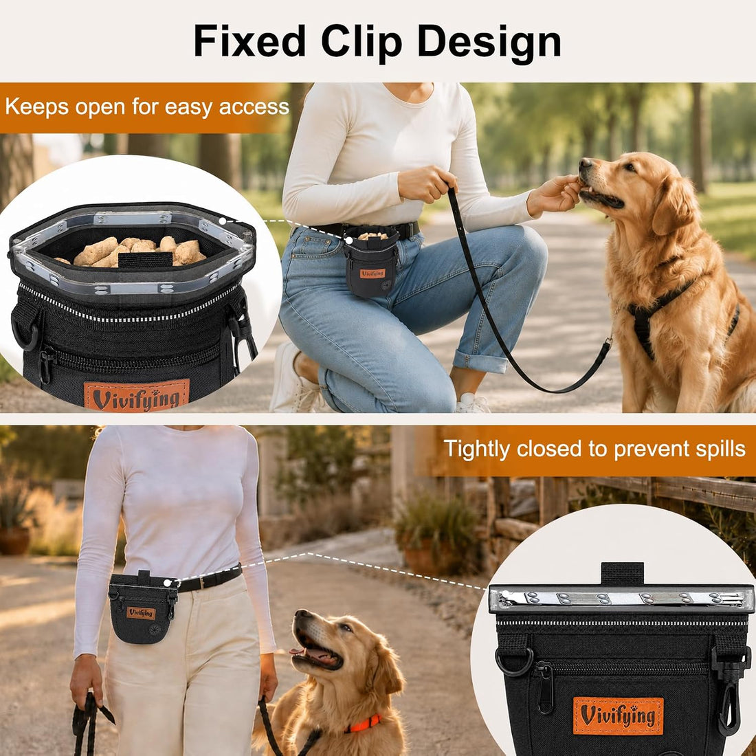Vivifying Dog Treat Pouch with Fixed Clip Opening