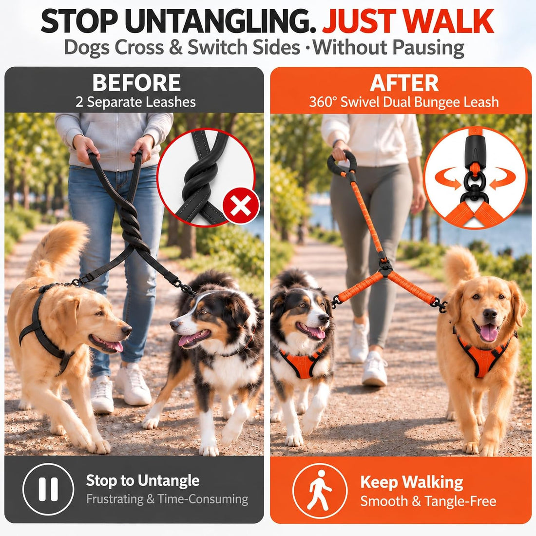 No Tangle Double Dog Leash: 95% Fewer Stops to Untangle for Walking 2