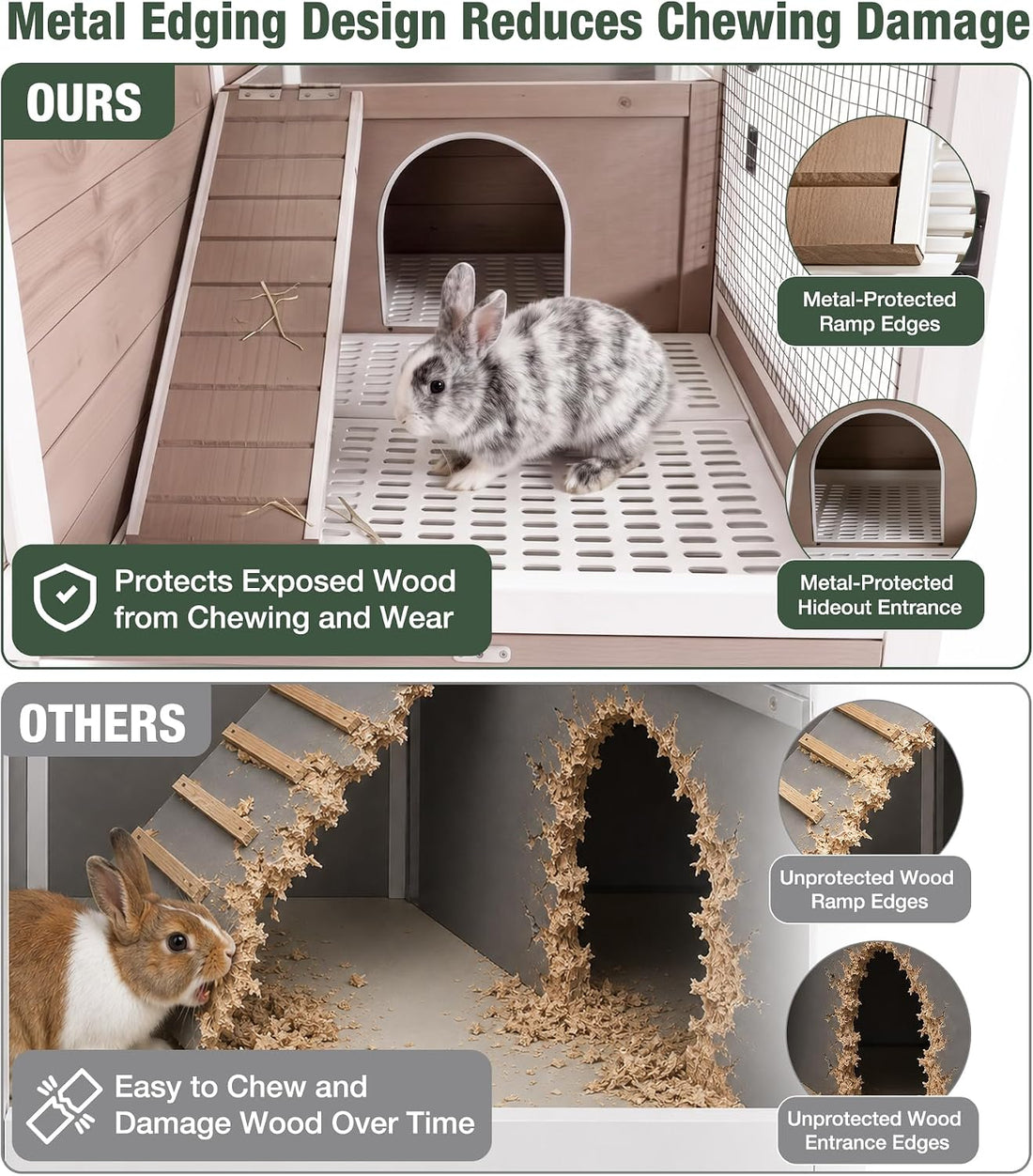 Guinea Pig Cage Indoor with Chew-Proof Edges, Clean Deep Tray