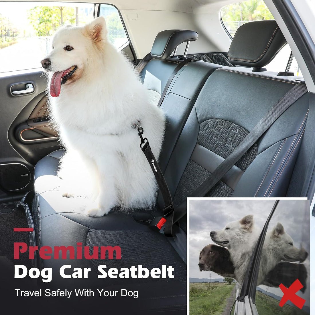Pawaboo Dog Seat Belt for Car, with 360° Hook，20 in, Chew-Proof