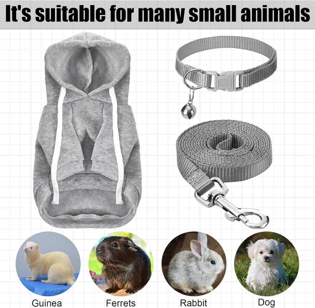 Foaincore 6 Pcs Ferret Clothes Hoodie Sweater Leash Harness Set Grey