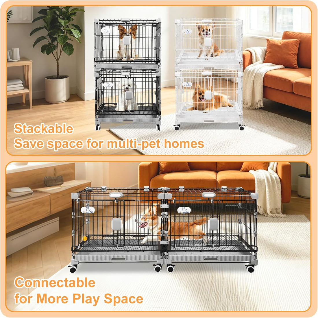 Homey Pet 24 Inch Stackable Small Dog Crate for Puppy with Wheels