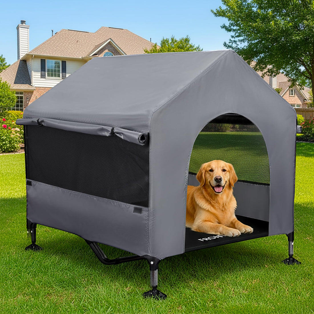 Pawmmo 42" Dog House Outdoor Indoor with Breathable Mesh Windows