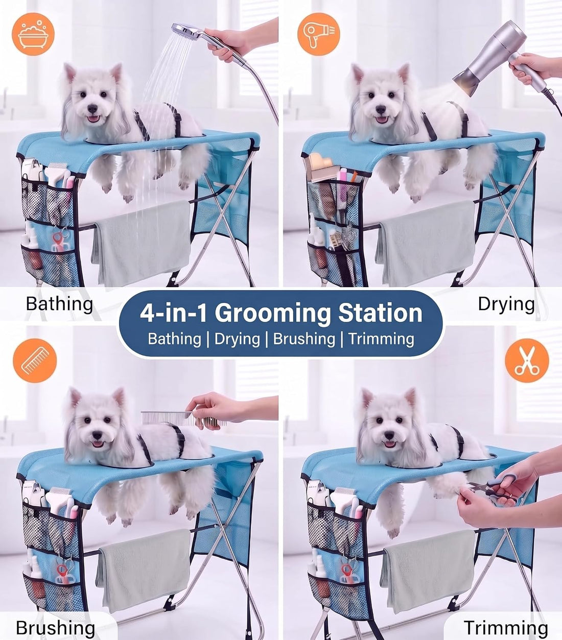 8-Hole Pet Grooming Bath Stand for Small Medium Dogs Cats
