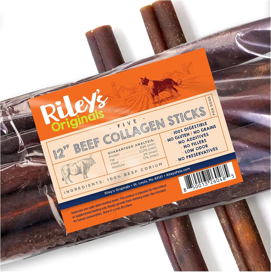 Riley's 12" Beef Collagen Sticks for Dogs - 100% Natural Beef - 5ct
