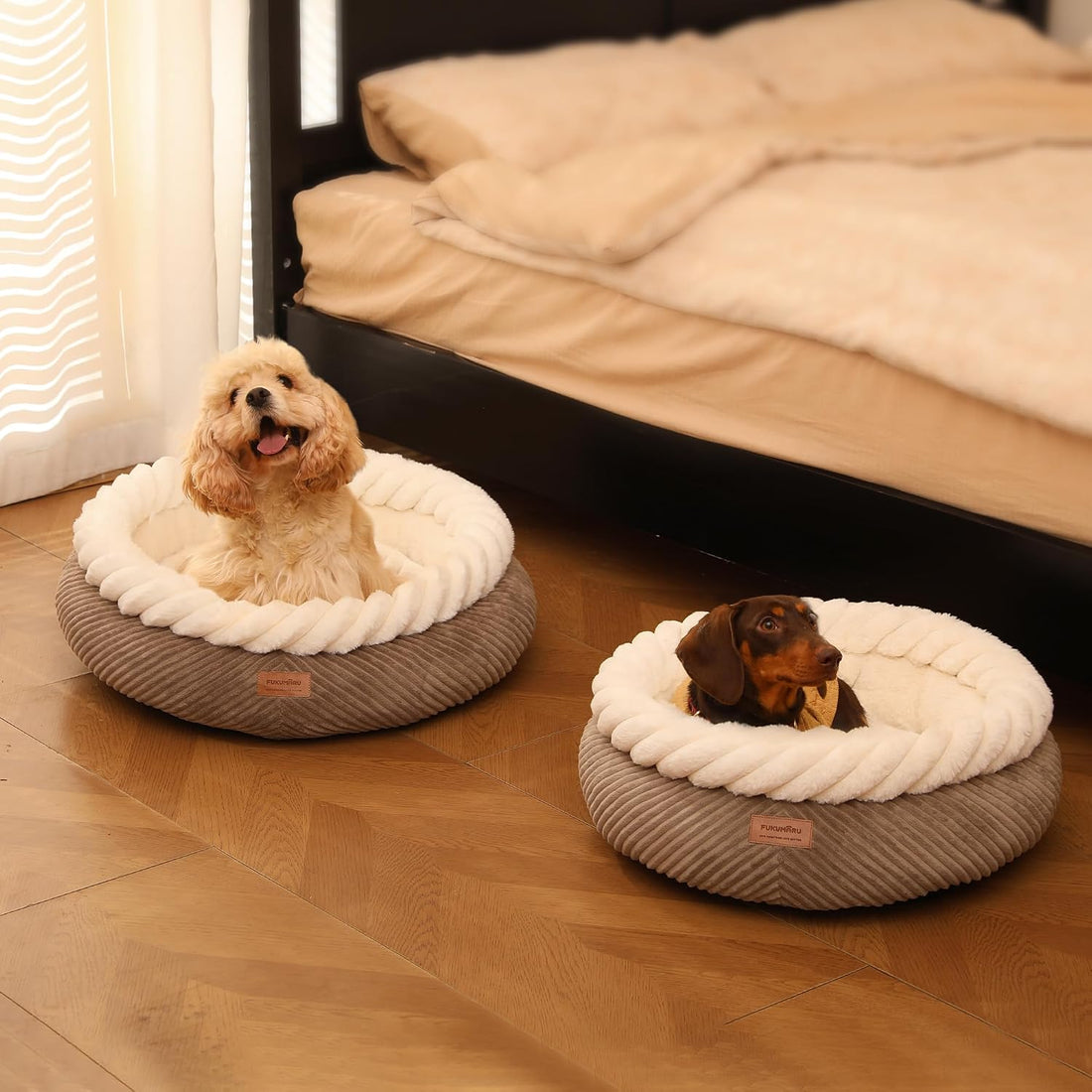 FUKUMARU Cat Bed, Calming Donut Dog Beds