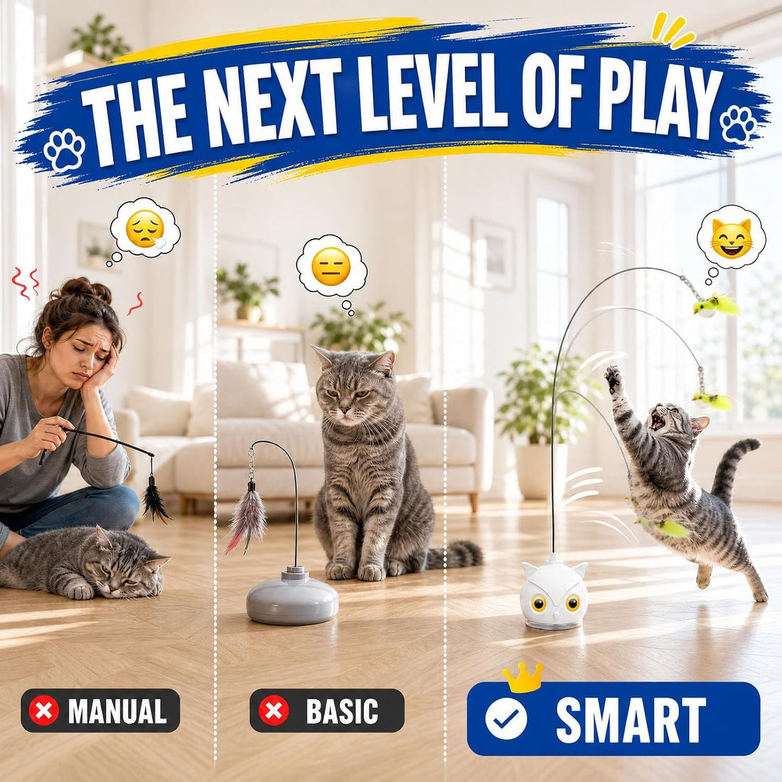 CATPICK Interactive Cat Toy for Indoor Cats, Automatic Flying Bird Toy