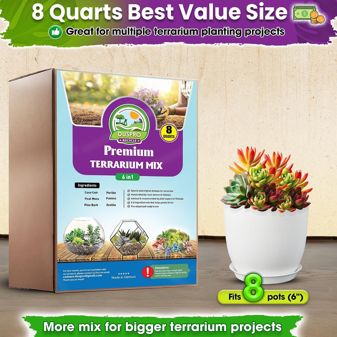 DUSPRO 6-in-1 Terrarium Soil Mix, Pre-Mixed & Ready to Use, 4QT