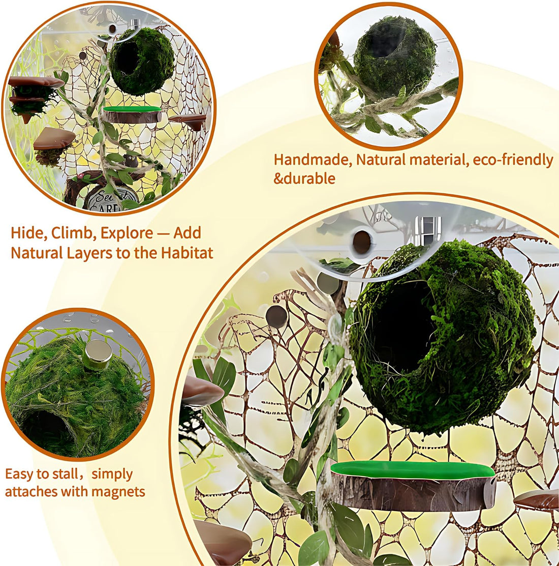 Jumping Spider Accessories - Moss Hideout with Hemp Rope Bridge