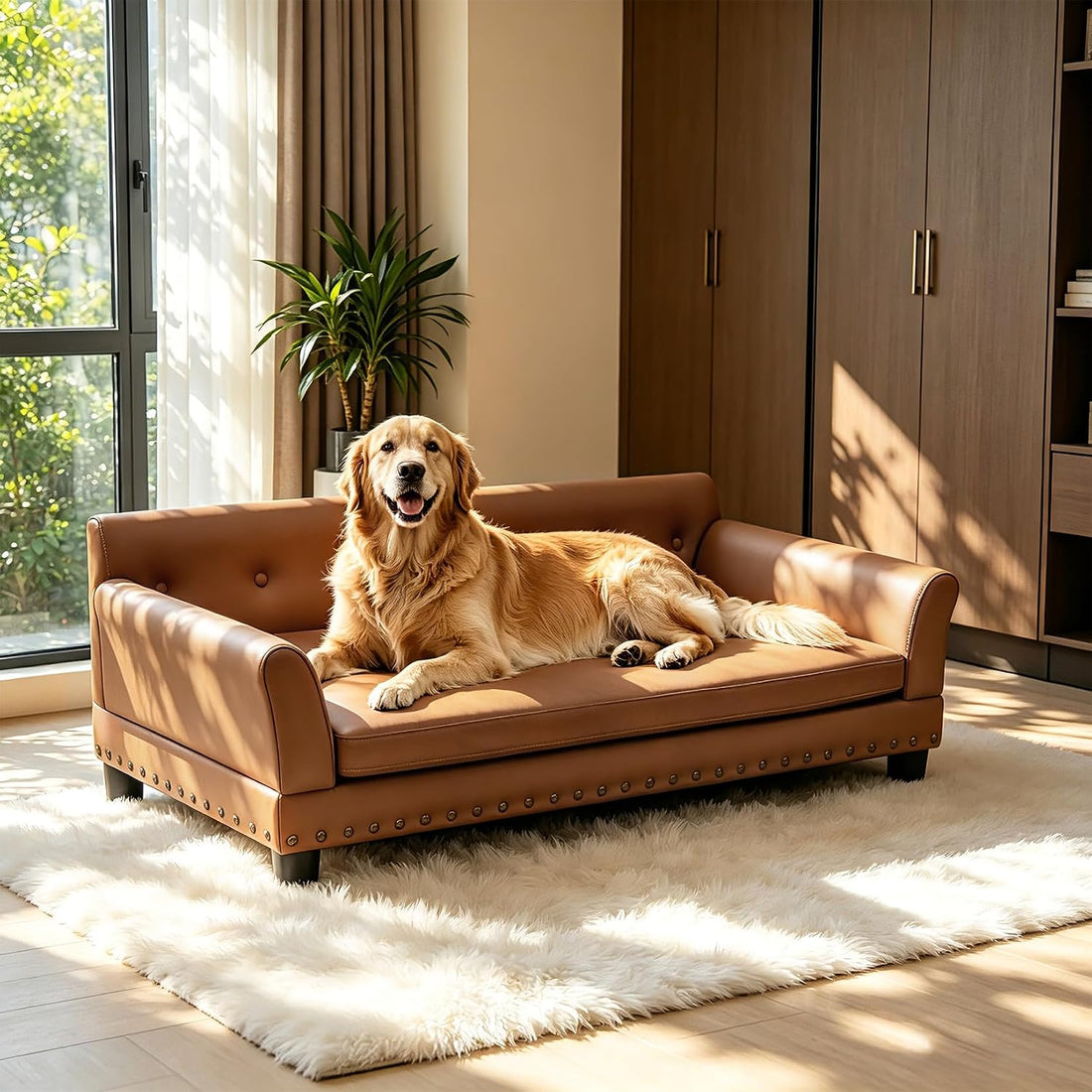 XL Leather Dog Sofa: Scratch Resistant Pet Couch up to 132lbs