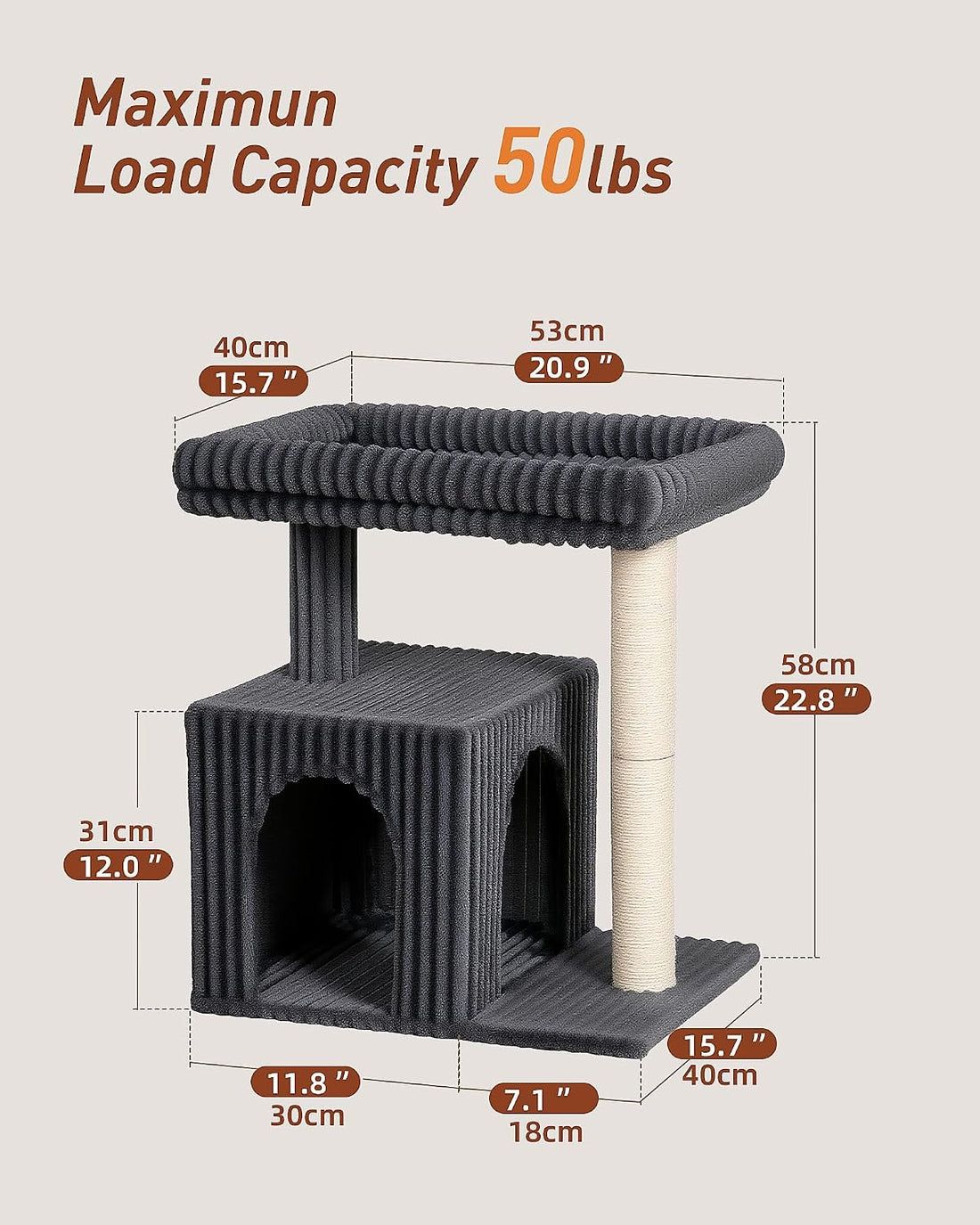 22.8" Cat Tree for Large Cat, 20.9 * 15.7in Large Perch