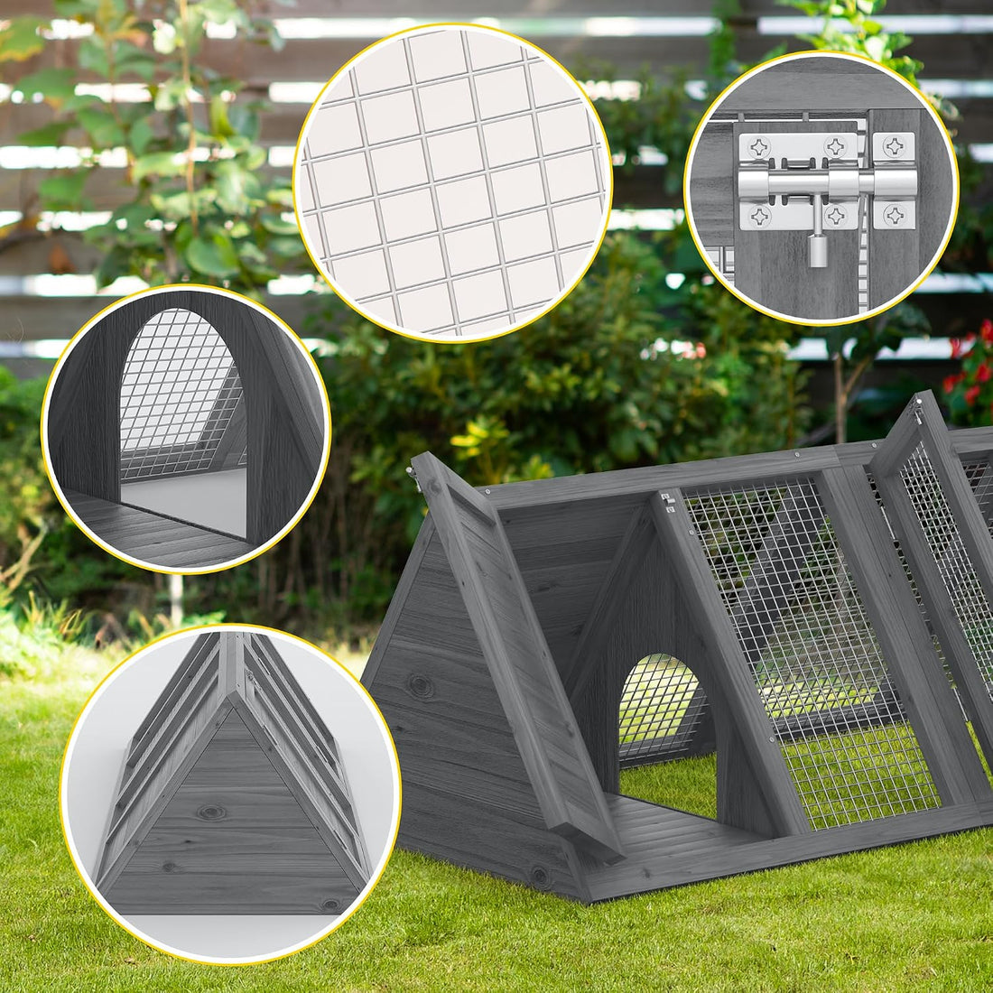 Rabbit Hutch, Small A-Frame Chicken Coop Outdoor w/ 2 Door & Run Cage