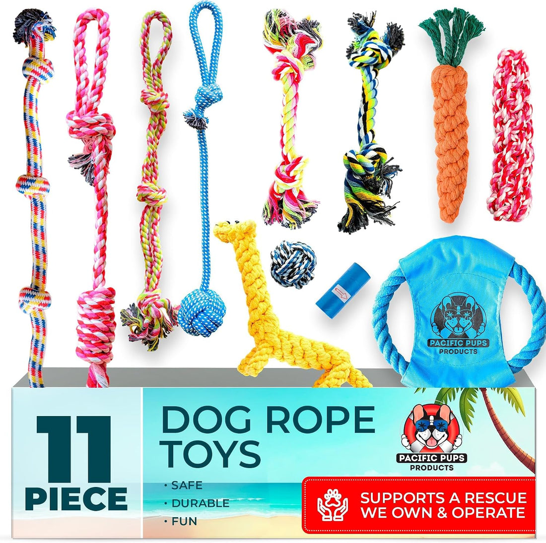 Pacific Pups Products Dog Rope Toys for Medium Dogs 11 Pack