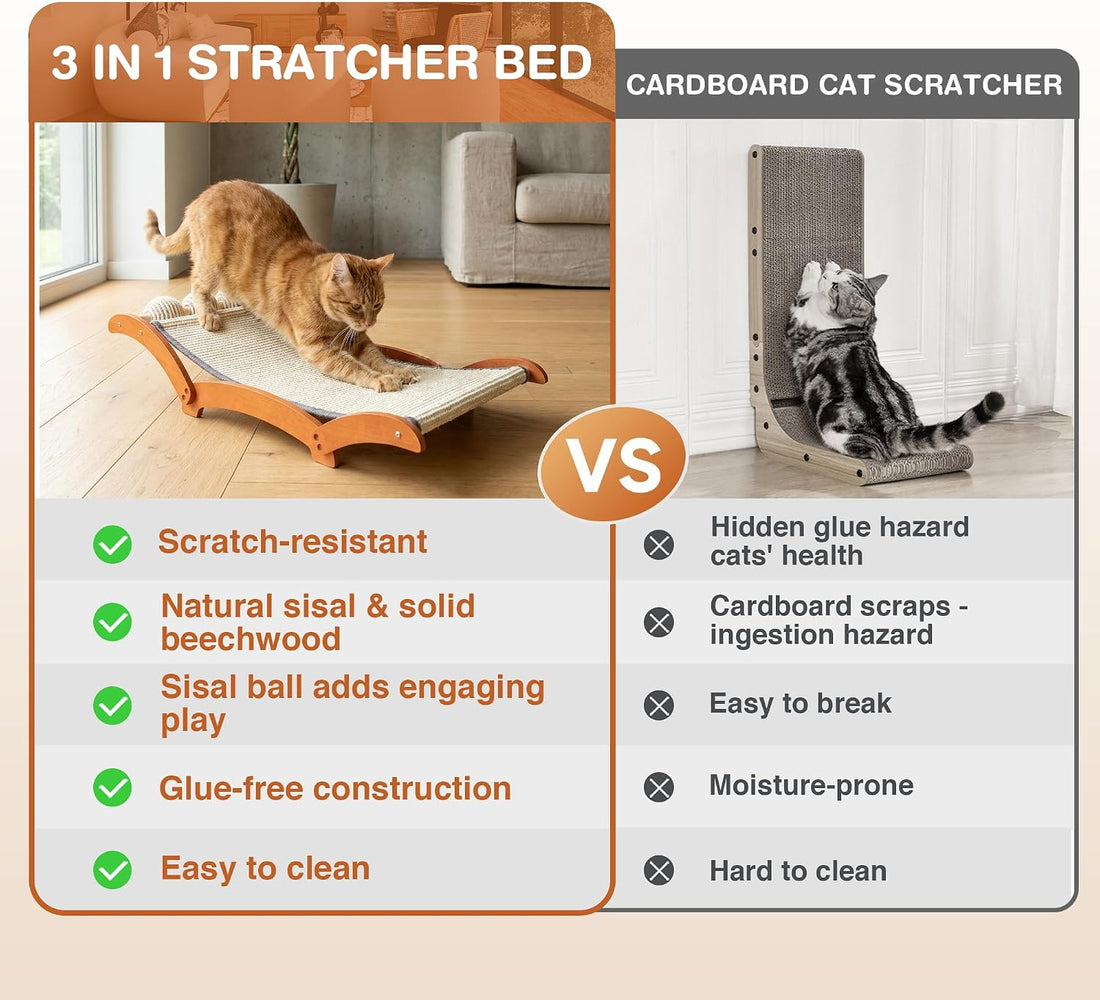 Extra Large Cat Scratcher Bed with 3 Sisal Balls, Wood Lounge