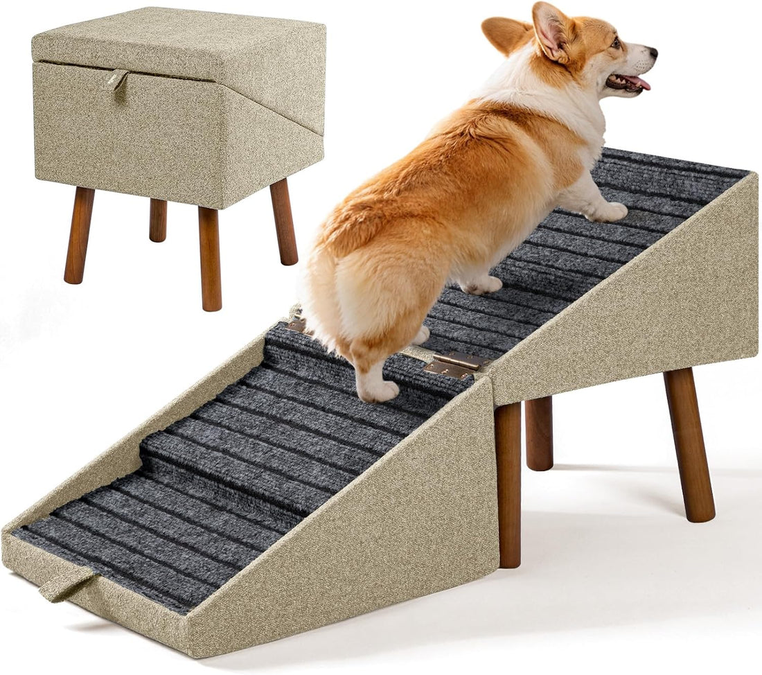 17" H Foldable Pet Steps for Sofa, Non-Slip Ramp Stairs