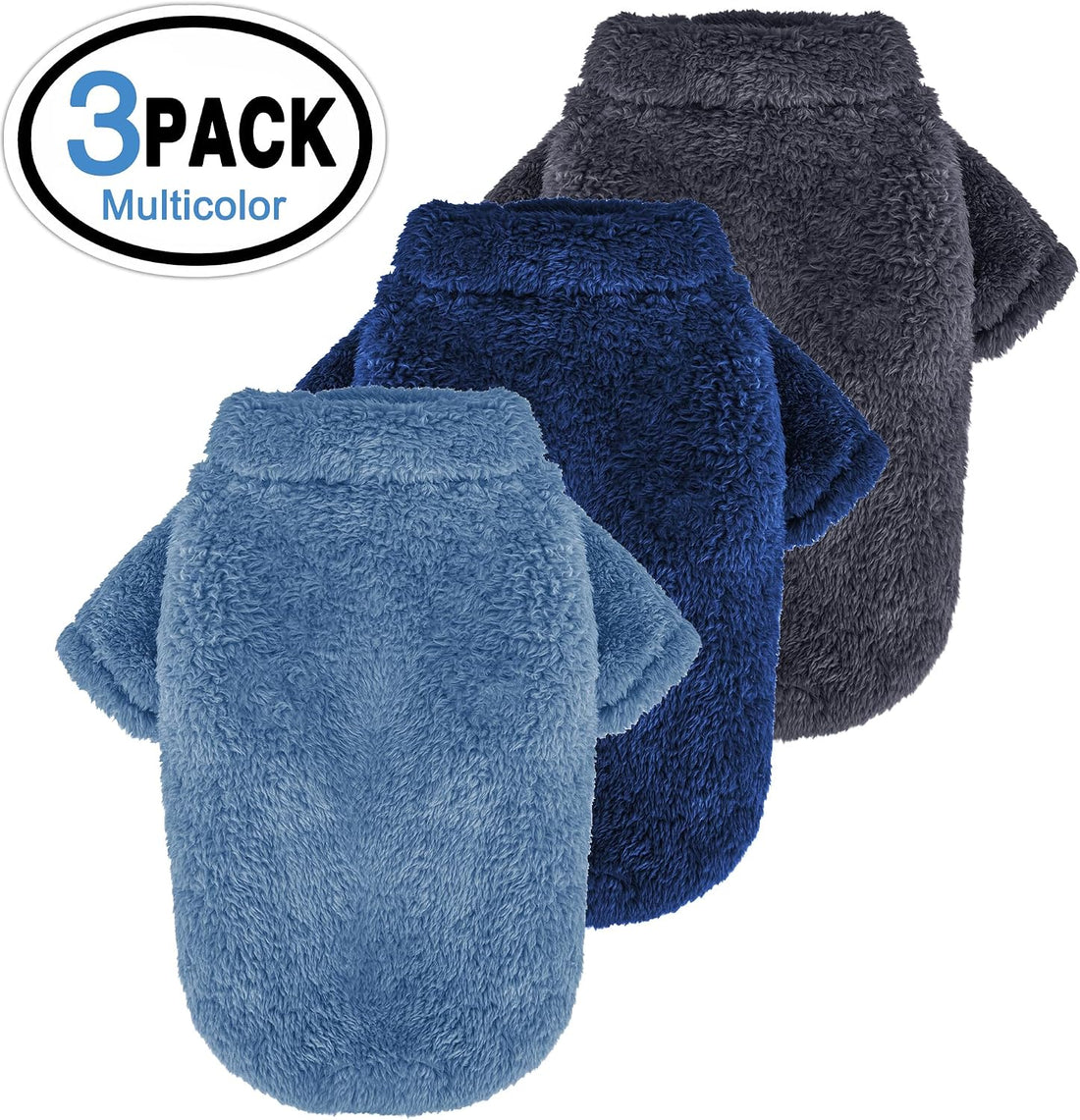 Dog Sweater, 3 Pack Warm Plush Fleece Dog Sweaters for Small Dogs