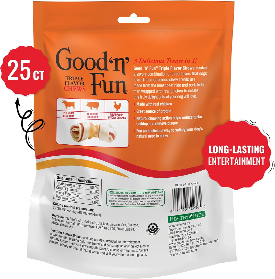 Good'N'Fun Triple Flavor Mini Rawhide Chews, 25-Count