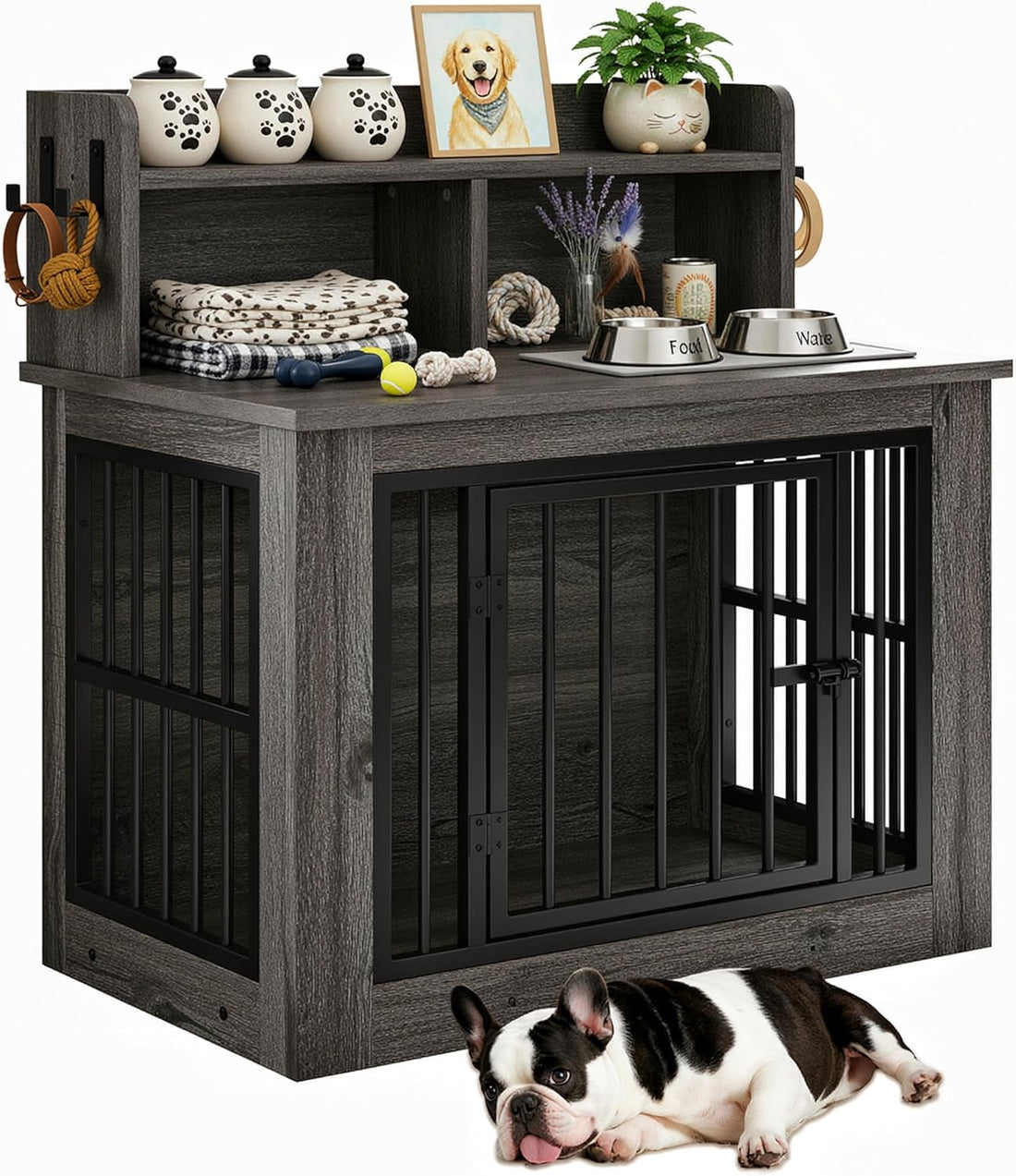 IRONCK 33.4" Small Dog Crate Furniture with Storage Hooks