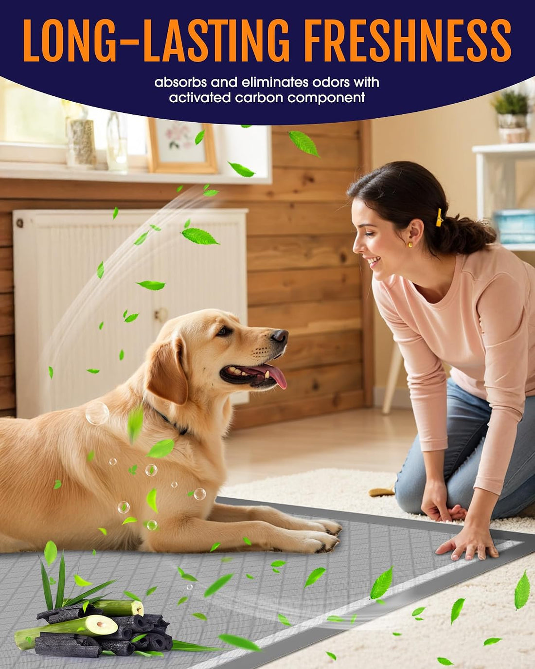 Powools Charcoal Puppy Pads for Dogs, 34 x 28 in, 6-Layer, 100-Pack