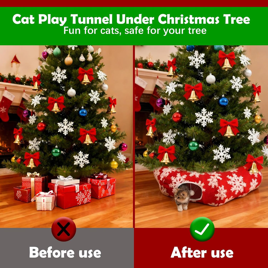 Cat Tunnel Christmas Tree Skirt,Christmas Tree Cat Tunnel for Indoor