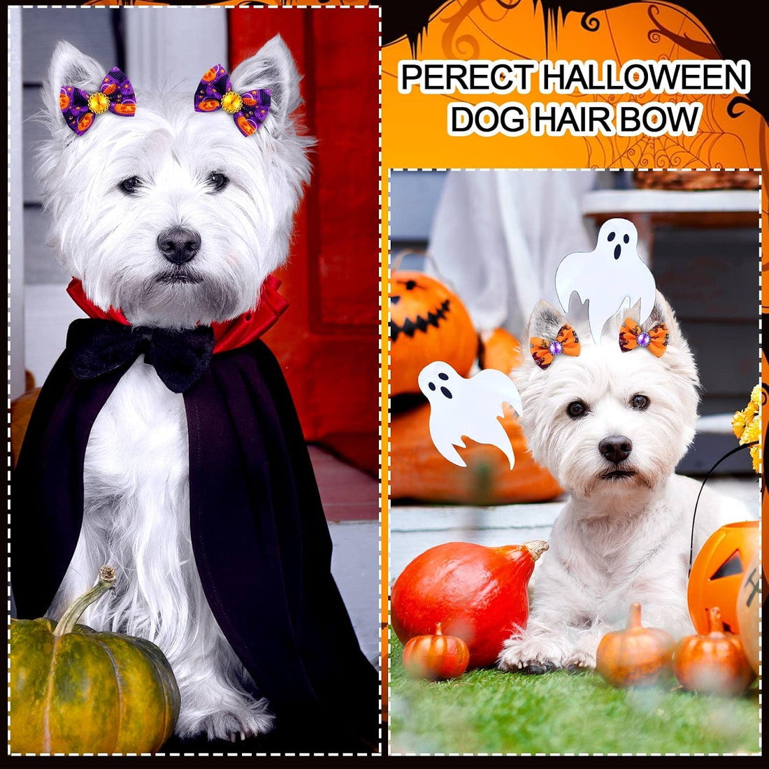 Tondiamo 100 Pack Halloween Dog Hair Bows Ghost Pattern Rubber Bands