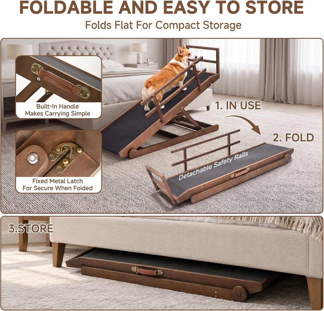 Dog Ramp for Bed & Couch, Foldable Wooden Pet Ramp